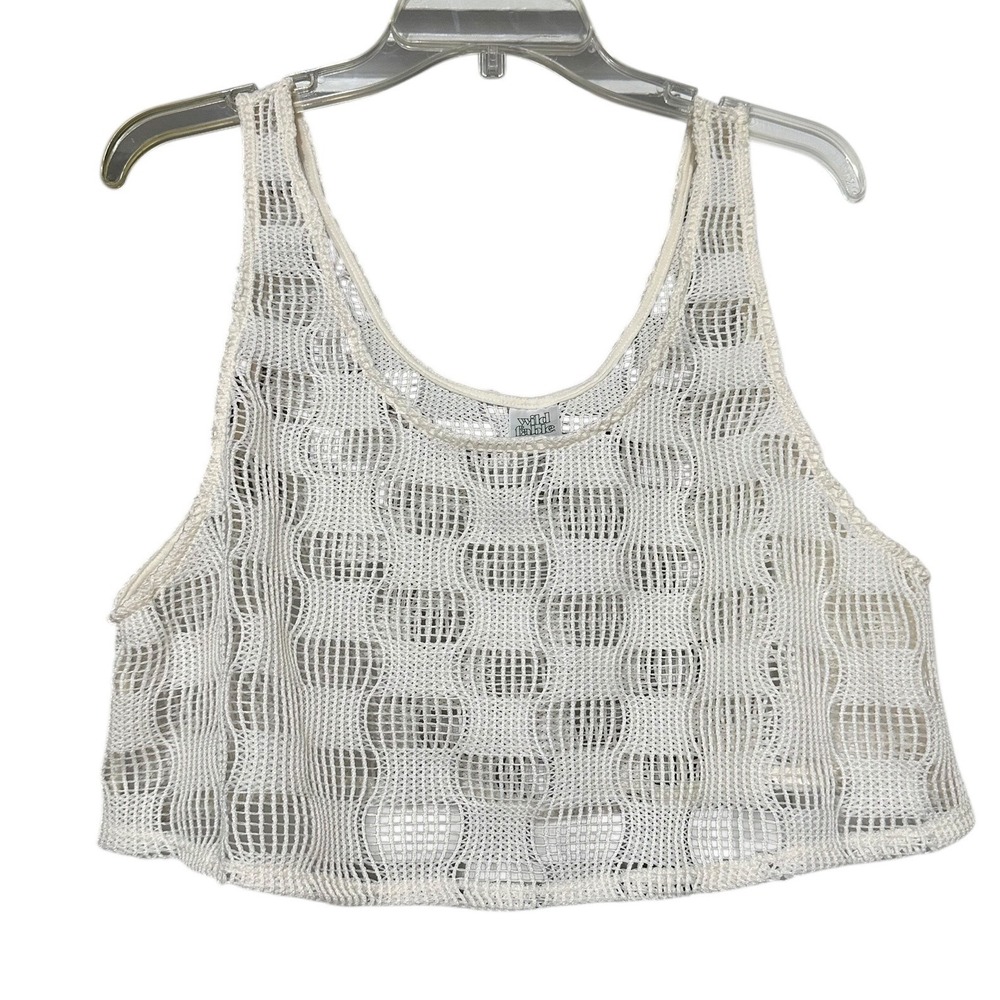 Wild Fable Womens Ivory Open Knit Mesh Crop Tank Top Large Cottagecore Coquette